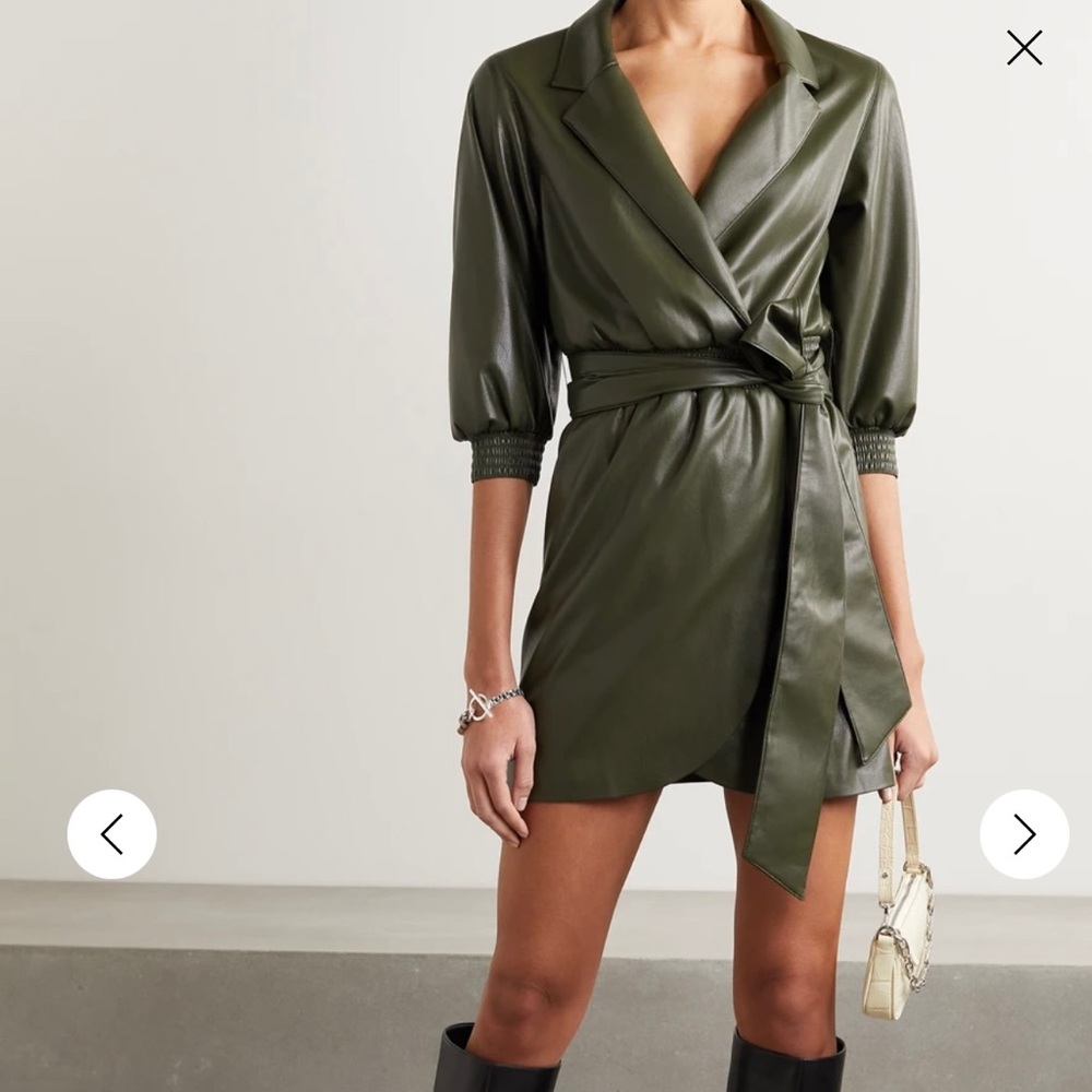 ALICE + OLIVIA
Maureen wrap-effect belted vegan leather mini dress